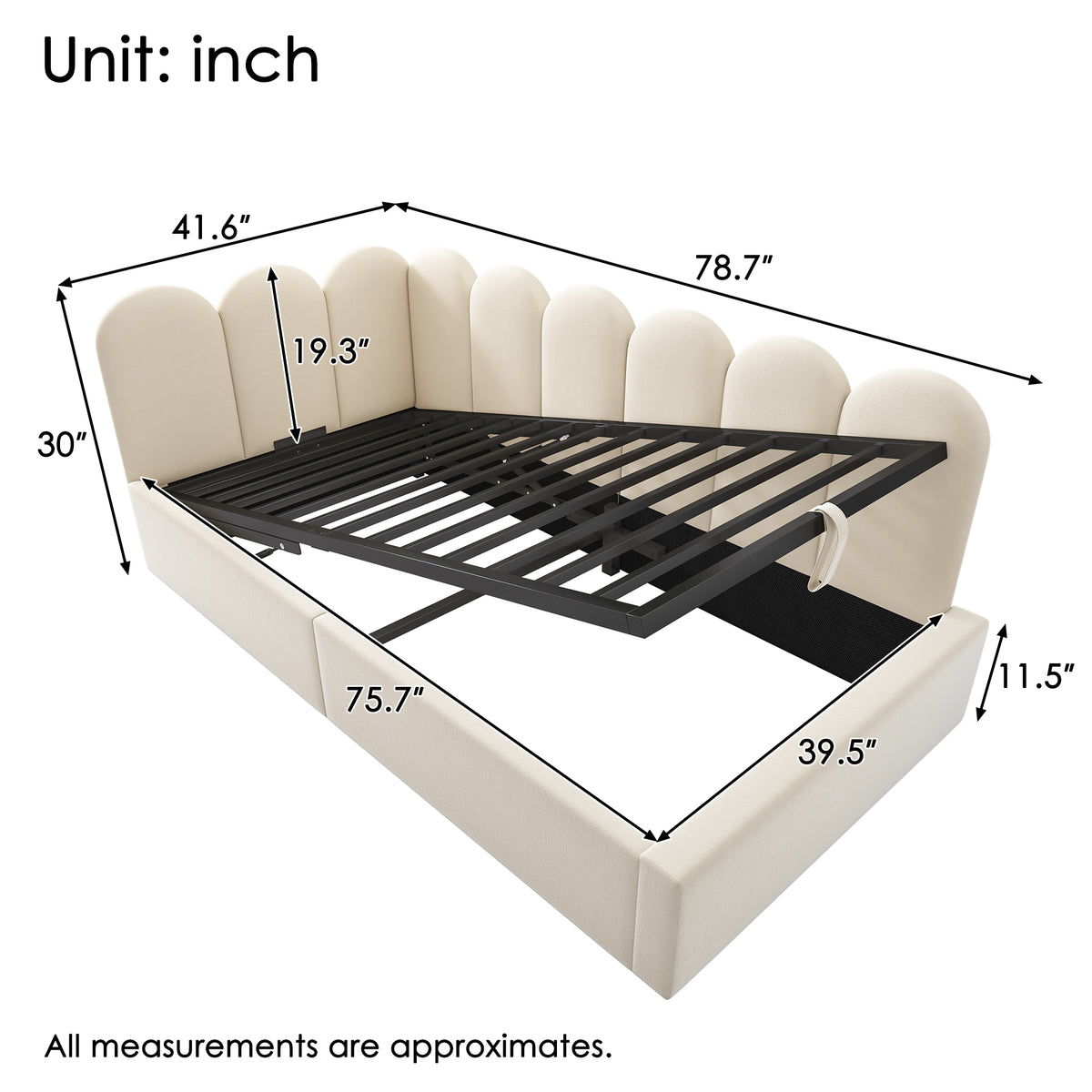variant-group:rf-n736p333613b|Roomfitters Upholstered Twin Size Ottoman Daybed with Storage, Sofa Bed with Metal Slat Frame, Velvet Beige