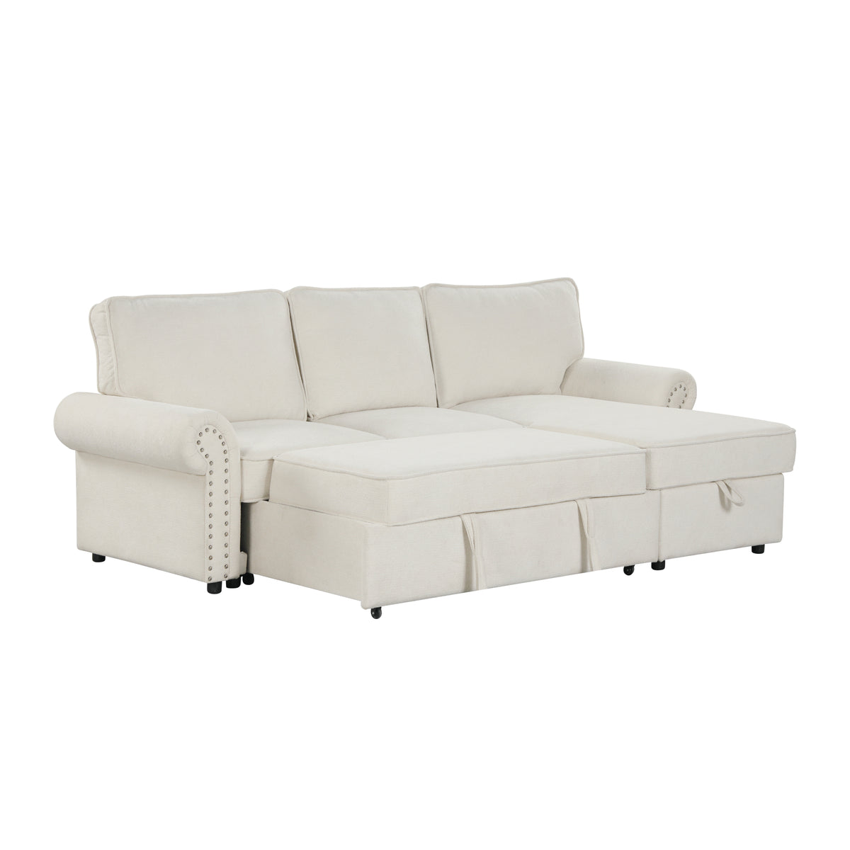 variant-group:rf-n711wy000466aaa|Roomfitters 95" Convertible Sectional Sleeper Sofa L-Shaped Couch with Storage Chaise and Pull Out Bed for Living Room, Beige