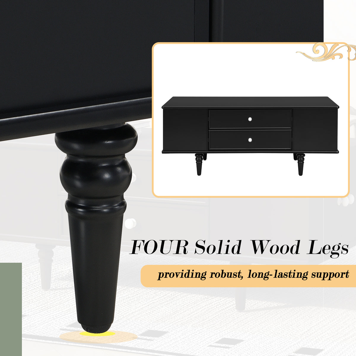 variant-group:rf-n724p286418b|Roomfitters Modern Rectangle Coffee Table with 4 Drawers and Hidden Side Storage, Solid Wood Legs, Black